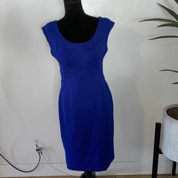 Maggy London Classic Midi Dress Bold Blue, Flattering Fit - Picture 1 of 8